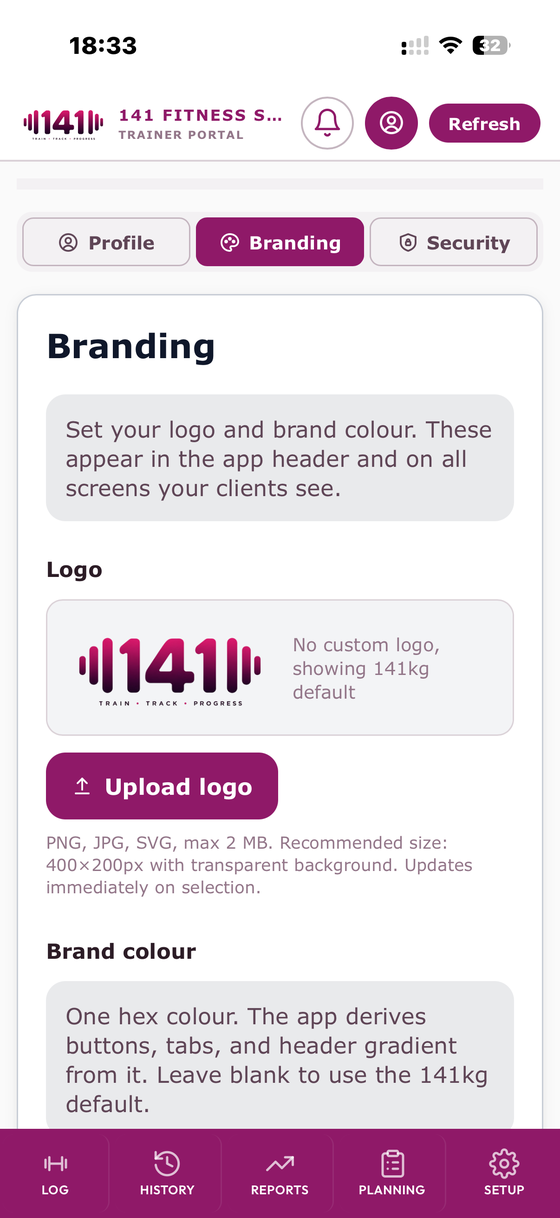 Trainer branding screen