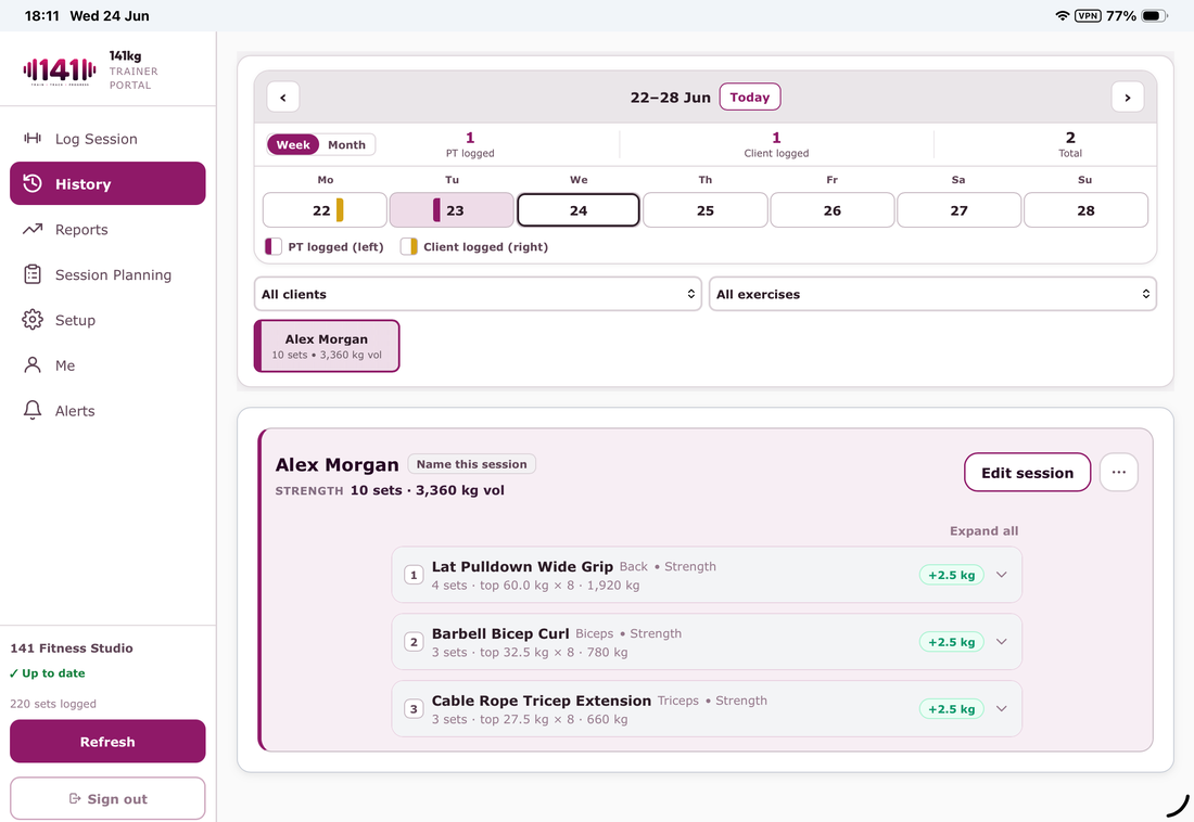 Trainer iPad client history